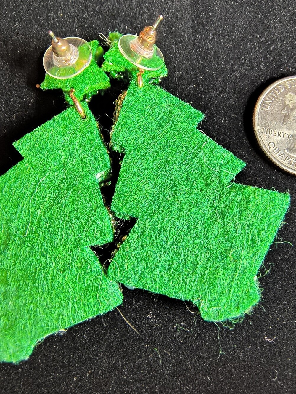 Vintage Handmade Beaded Christmas Tree Earrings Rhinestone Glass Bead - Picture 3 of 9